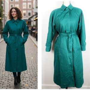 Vtg LONDON FOG by Wamsutta Green Lined All Weather Trench Over Coat Coat 8 Reg